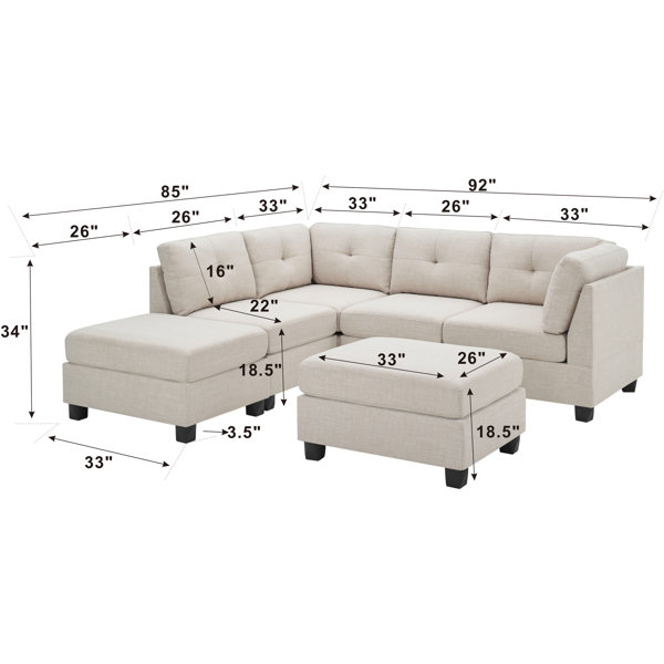 Andover Mills™ Ashdown 92" Wide Reversible Modular Sofa and Chaise with